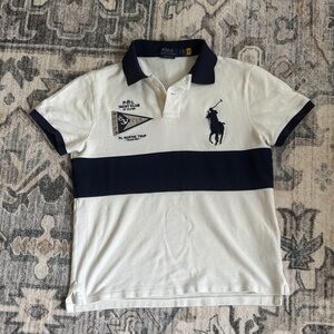 Polo by Ralph Lauren Men's White and Navy Striped Polo
